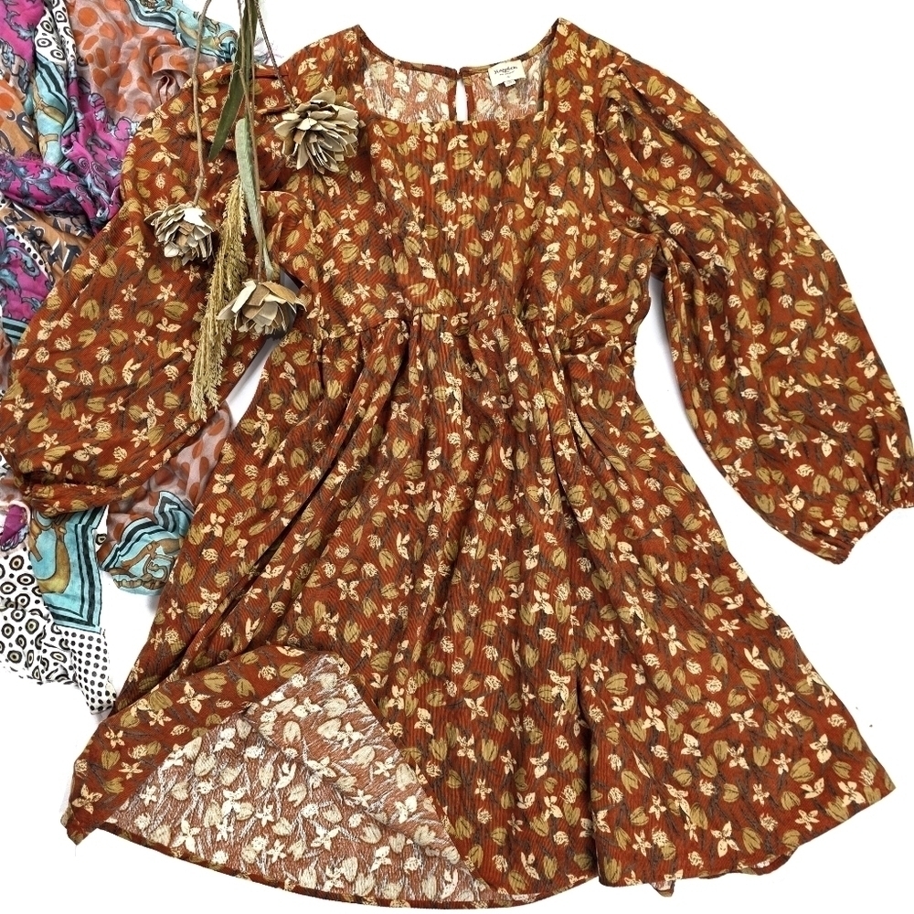 Hayden Rust Floral Long Sleeve Dress Sz 1 XL
